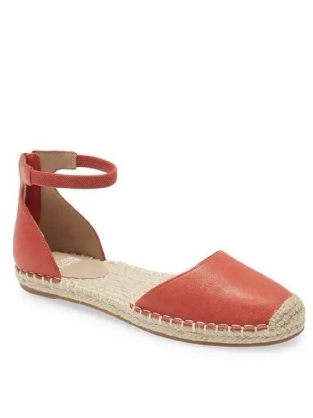 Eileen Fisher Lala Espadrilles Flats Red Orange Leather Ankle Strap Size 8.5